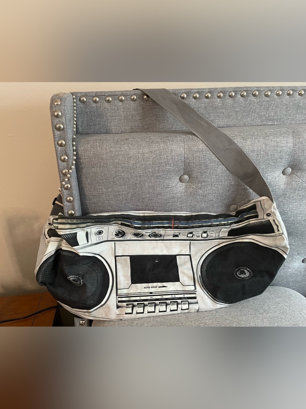 Boombox Print Crossbody Bag - Black & White
